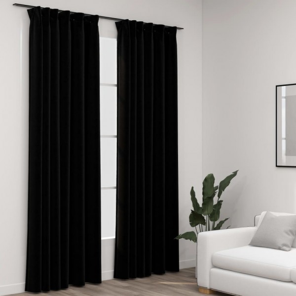 Cortinas opacas con ganchos look de lino 2 pzas negro 140x245cm D