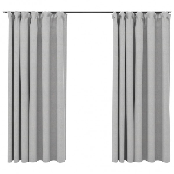 Cortinas opacas con ganchos look de lino 2 pzas gris 140x175 cm M 2