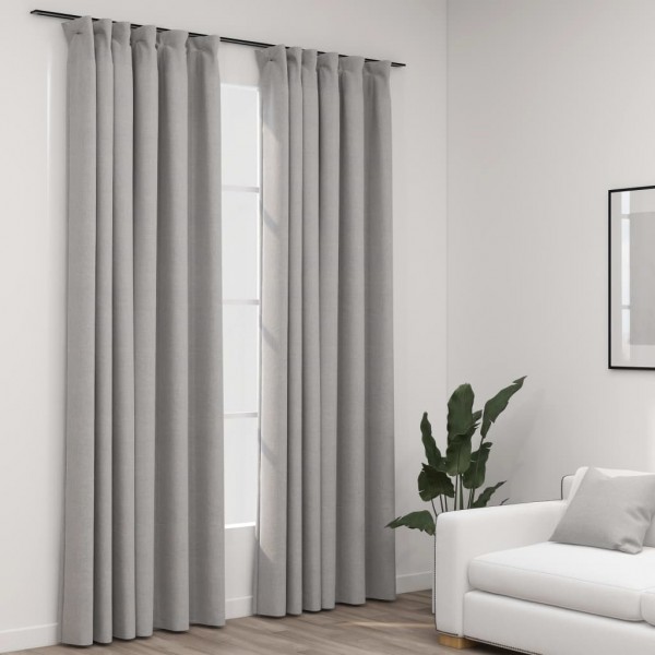 Cortinas opacas con ganchos look de lino 2 pzas gris 140x245 cm D