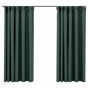 Cortinas opacas con ganchos look de lino 2 pzas verde 140x175cm H