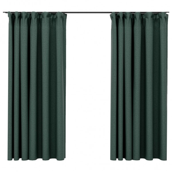 Cortinas opacas con ganchos look de lino 2 pzas verde 140x175cm M 2