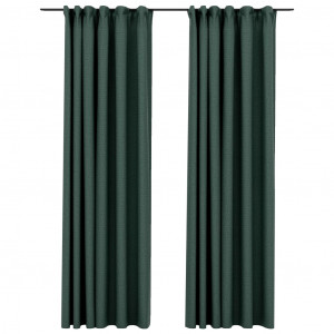 Cortinas opacas con ganchos look de lino 2 pzas verde 140x245cm H
