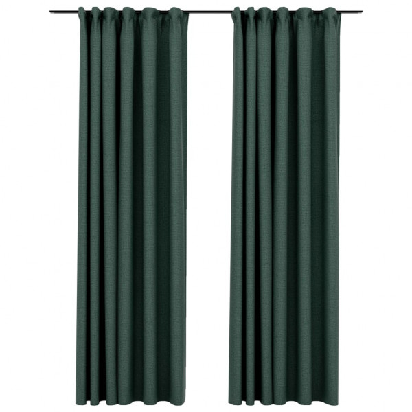 Cortinas opacas con ganchos look de lino 2 pzas verde 140x245cm M 2
