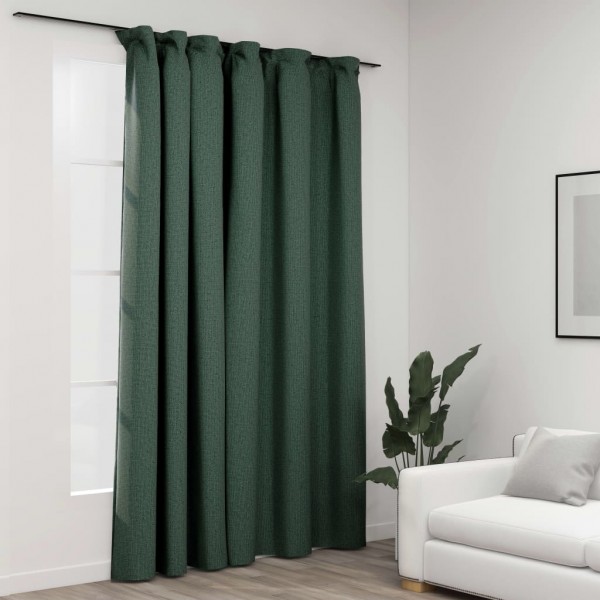 Cortina opaca con ganchos look de lino verde 290x245 cm D