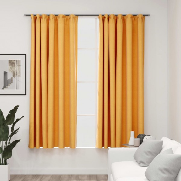 Cortinas opacas ganchos look de lino 2 pzas amarillo 140x175 cm D