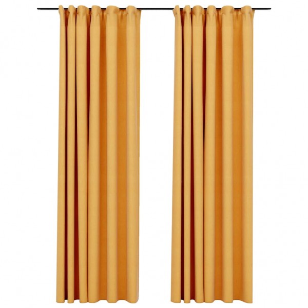 Cortinas opacas aspeto linho c/ ganchos 2 pcs 140x225cm amarelo M 2