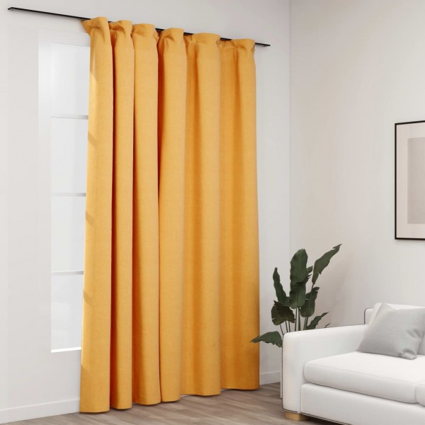 Cortina opaca con ganchos look de lino amarillo 290x245 cm D