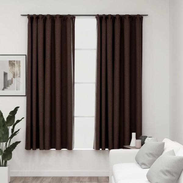 Cortinas opacas ganchos look de lino 2 pzs gris taupe 140x175cm D