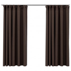 Cortinas opacas asp. linho + ganchos 2pcs 140x175cm cinza-acas. H