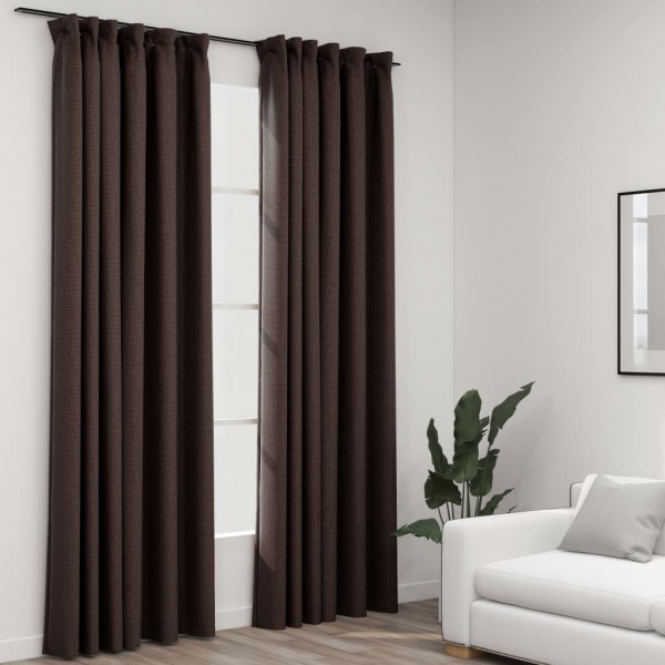 Cortinas opacas ganchos look de lino 2 pzs gris taupe 140x225cm D