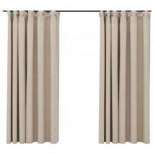 Cortinas opacas con ganchos look de lino 2 pzas beige 140x175cm H