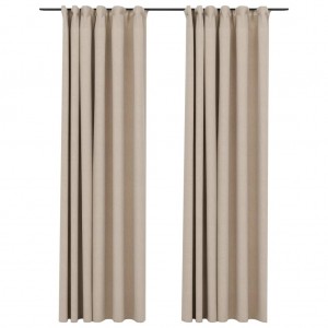 Cortinas opacas aspeto linho c/ ganchos 2 pcs 140x225 cm bege H