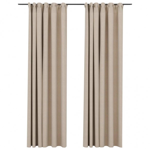 Cortinas opacas aspeto linho c/ ganchos 2 pcs 140x225 cm bege M 2
