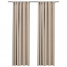 Cortinas opacas con ganchos look de lino 2 pzas beige 140x225cm 2