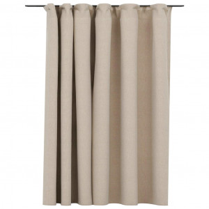 Cortina opaca con ganchos look de lino beige 290x245 cm H
