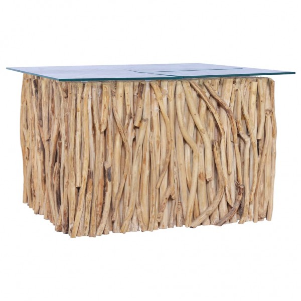 Mesa de centro con superficie de vidrio teca maciza 66x66x40 cm D