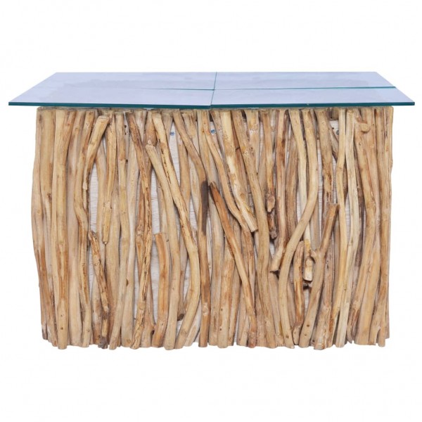 Mesa de centro con superficie de vidrio teca maciza 66x66x40 cm M 3