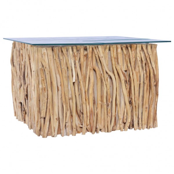 Mesa de centro c/ tampo de vidro 66x66x40cm madeira teca maciça M 5