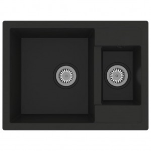 Fregadero de cocina doble seno con rebosadero granito negro H