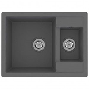 Fregadero de cocina doble seno con rebosadero granito gris H