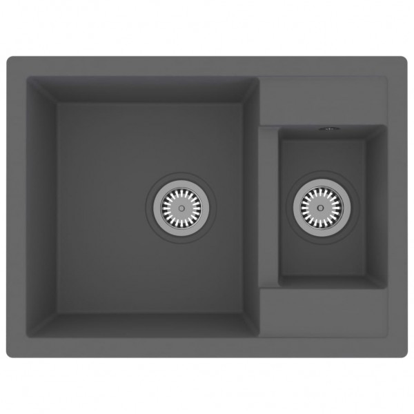 Fregadero de cocina doble seno con rebosadero granito gris M 2