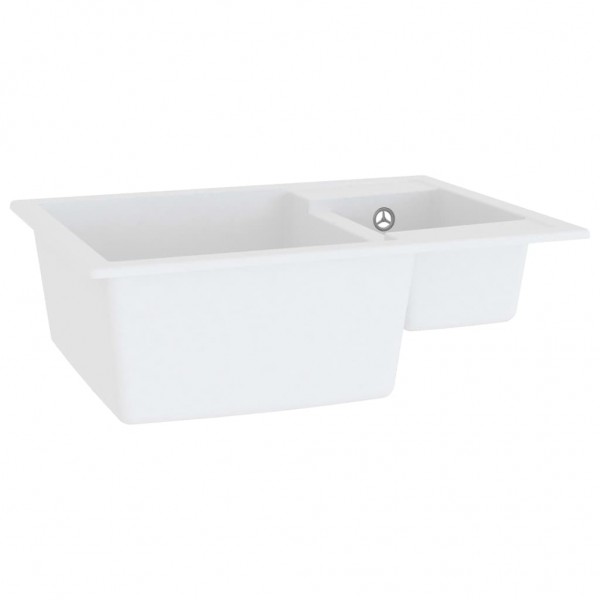 Fregadero de cocina doble seno con rebosadero granito blanco M 3