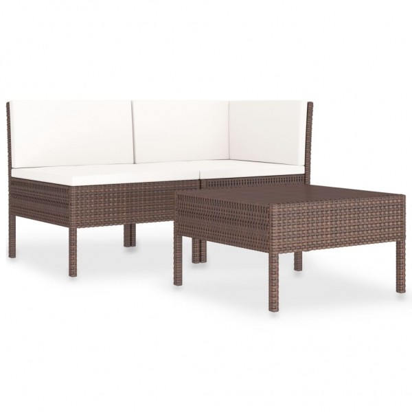 3 pcs conjunto lounge jardim c/ almofadões vime PE castanho D