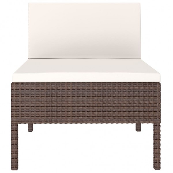 Cadeiras de jardim 3 pcs c/ almofadões vime PE castanho M 4