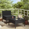 2 pcs conjunto lounge de jardim c/ almofadões vime PE preto 1