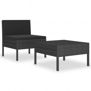 2 pcs conjunto lounge de jardim c/ almofadões vime PE preto H