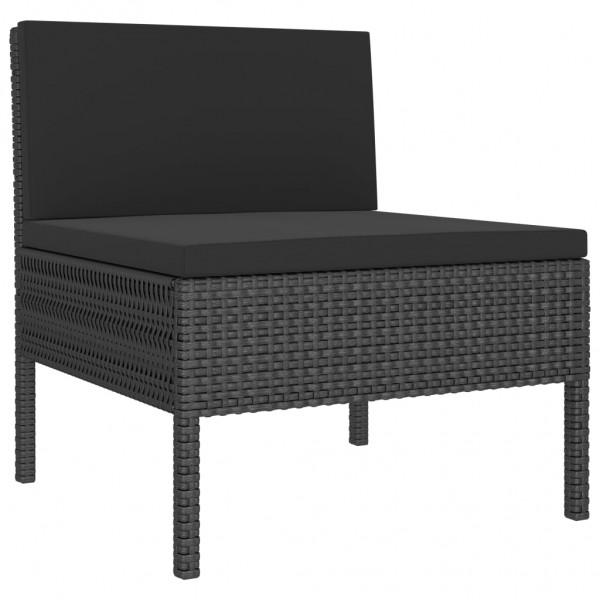 2 pcs conjunto lounge de jardim c/ almofadões vime PE preto M 3