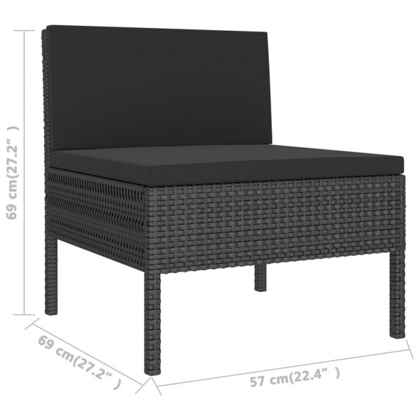 2 pcs conjunto lounge de jardim c/ almofadões vime PE preto M 5