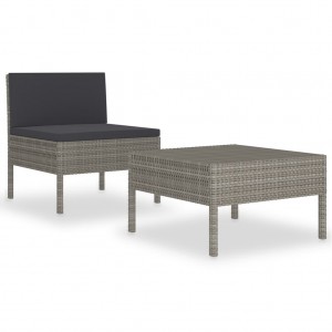 Set de muebles de jardín 2 pzas y cojines ratán sintético gris H