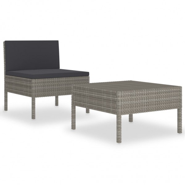 Set de muebles de jardín 2 pzas y cojines ratán sintético gris M 2