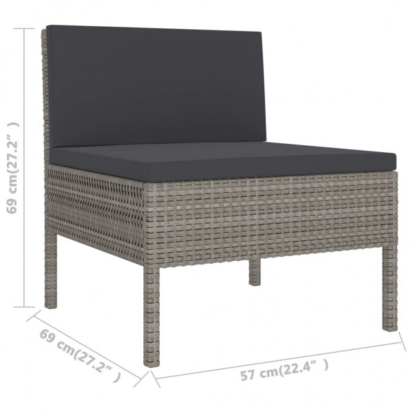 Set de muebles de jardín 2 pzas y cojines ratán sintético gris M 5