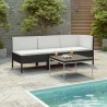 3 pcs conjunto lounge para jardim c/ almofadões vime PE preto 1