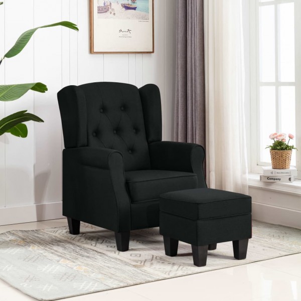 Sillón con taburete reposapiés de tela negro D