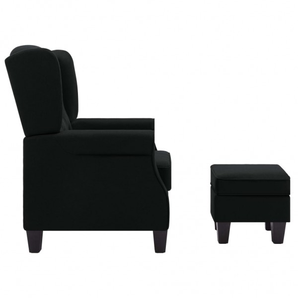 Sillón con taburete reposapiés de tela negro M 5