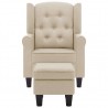 Sillón con taburete reposapiés de tela crema 4