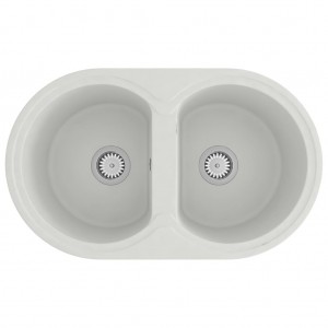 Fregadero de cocina doble ovalado granito blanco H