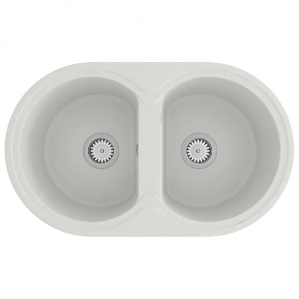 Fregadero de cocina doble ovalado granito blanco M 2