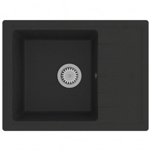 Lava-louça cozinha orifício extravasamento oval granito preto H