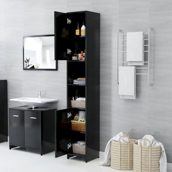 Armario baño madera contrachapada negro brillo 30x30x183.5 cm M 3