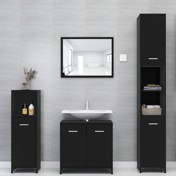Armario baño madera contrachapada negro brillo 30x30x183.5 cm M 5