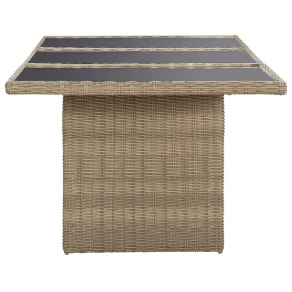 Mesa de jantar jardim 200x100x74 cm vidro e vime PE castanho M 3