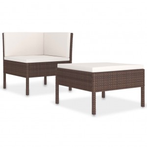 Set de muebles de jardín 2 piezas con cojines ratán PE marrón H