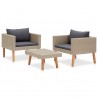 3 pcs conjunto lounge de jardim c/ almofadões vime PE bege 3