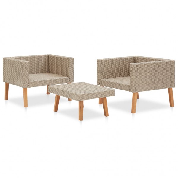 Set de muebles de jardín 3 pzas y cojines ratán sintético beige M 4