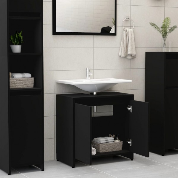 Armario de baño madera contrachapada negro 60x33x61 cm M 3