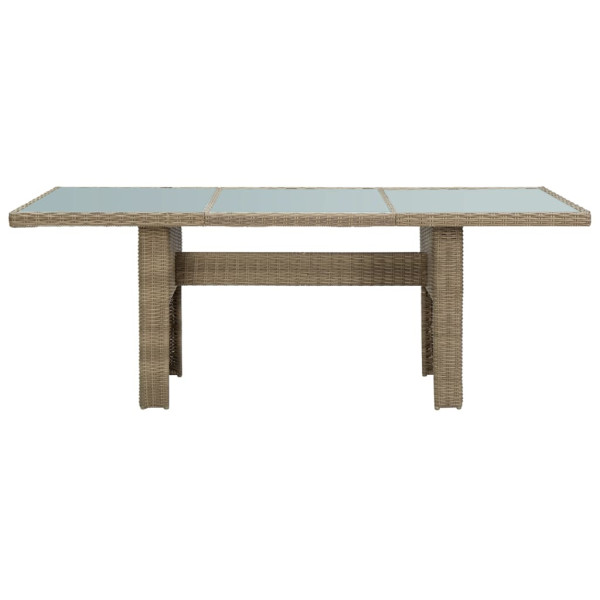 Mesa de jantar jardim 200x100x74 cm vidro e vime PE castanho M 2